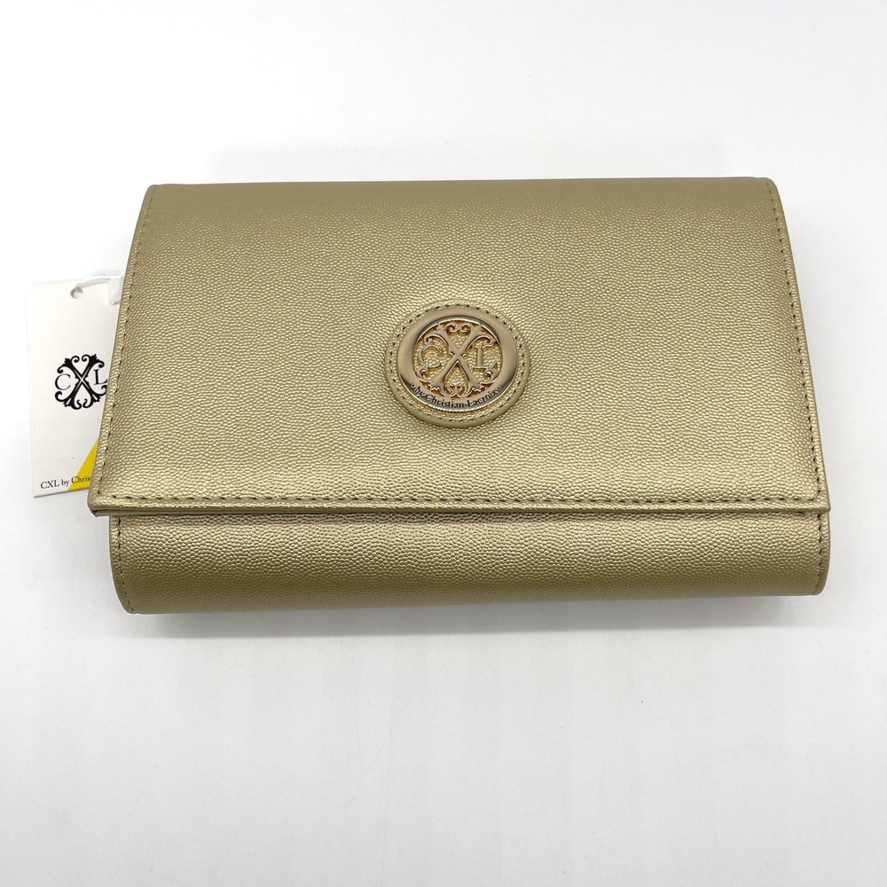 CXL by Christian Lacroix Paris Caviar Clutch Gold Metallic Minimal Glam Chic